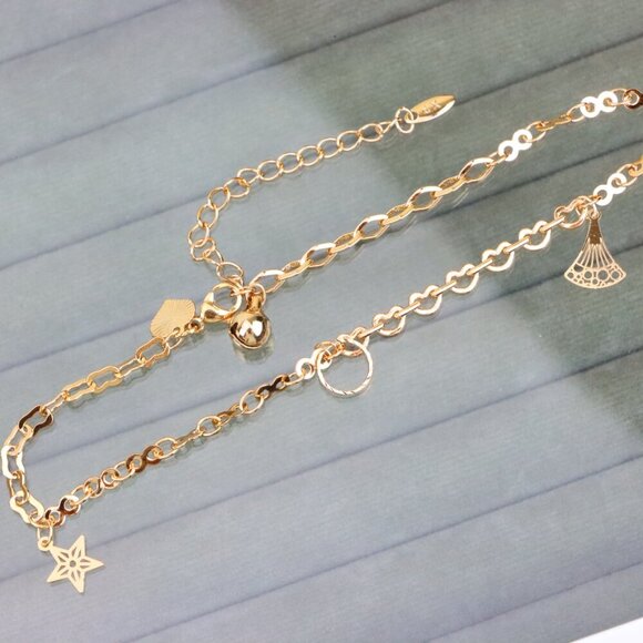 "Rose Gold Anklet with Fan, Star & Circle Charms, XPAL1174 - Picture 12 of 12